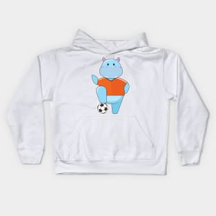 Hippo as Soccer player with Soccer ball Kids Hoodie